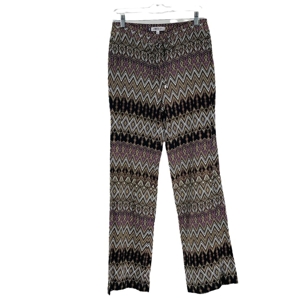 Jennifer Lopez Purple Gold Boho Chevron Silky Flat Front Palazzo Pants 6